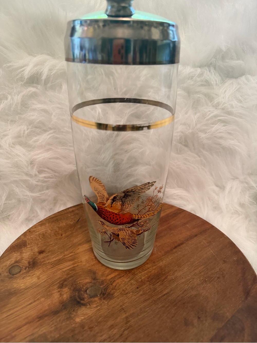 Vintage West Virginia Glass Cocktail Shaker Pheasant